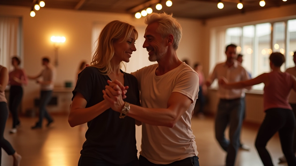 Mature adults dancing bachata in Tallinn studio with elegant movements and connection